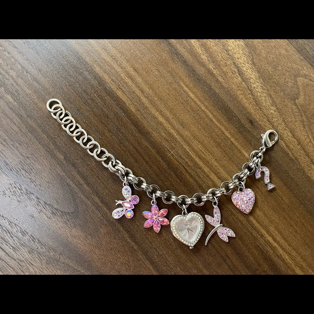 Guess Charms Chainlink Bracelet Charm Watch Pink couture coquette